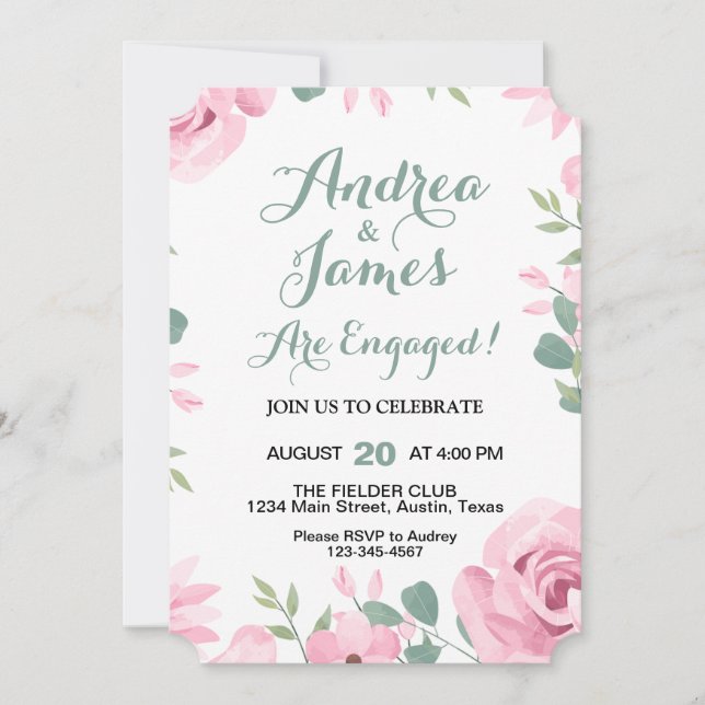Elegant Pink Roses Engagement party Invitation (Front)