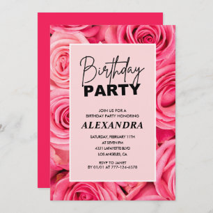 Elegant Pink Roses Floral 73rd birthday Invitation