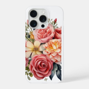 Elegant Pink Roses Floral Bouquet Watercolor  iPhone 15 Pro Case