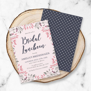 Elegant Pink Roses Floral Bridal Luncheon Invitation