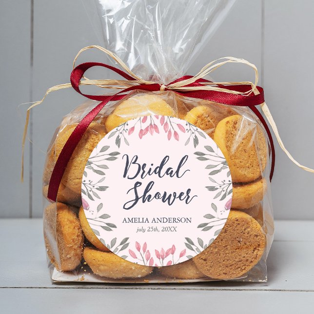 Elegant Pink Roses Floral Bridal Shower Classic Round Sticker (Creator Uploaded)