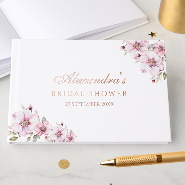 Elegant Pink Roses Floral Bridal Shower Guest Book (Creator Uploaded)