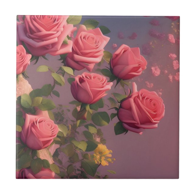Elegant Pink Roses Floral Decorative Tile (Front)