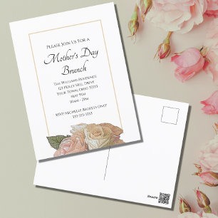 Elegant Pink Roses Floral Mother's Day Brunch Holiday Postcard