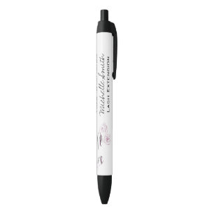 Elegant Pink Roses Floral Watercolor Beauty Salon Black Ink Pen
