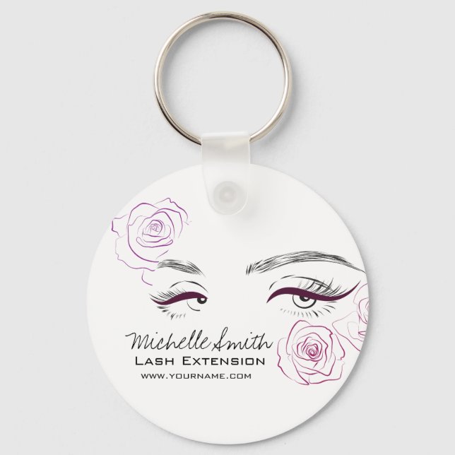 Elegant Pink Roses Floral Watercolor Beauty Salon  Key Ring (Front)