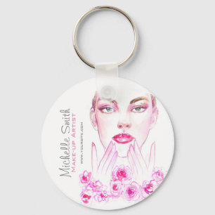 Elegant Pink Roses Floral Watercolor Beauty Salon Key Ring