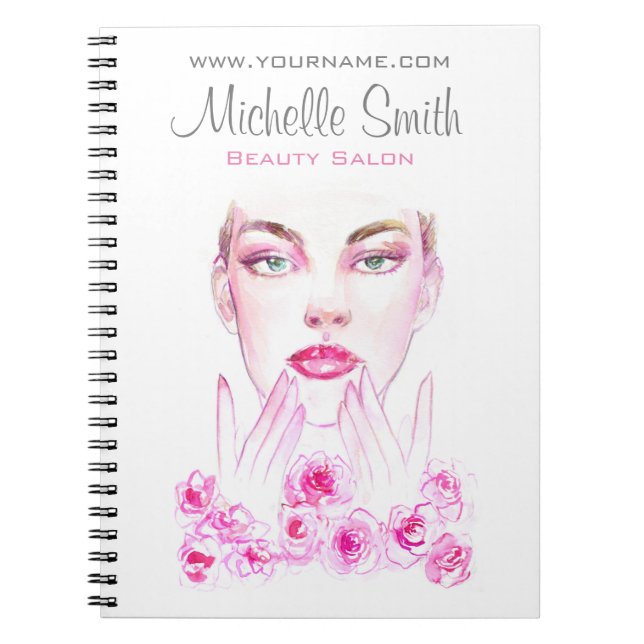 Elegant Pink Roses Floral Watercolor Beauty Salon  Notebook (Front)