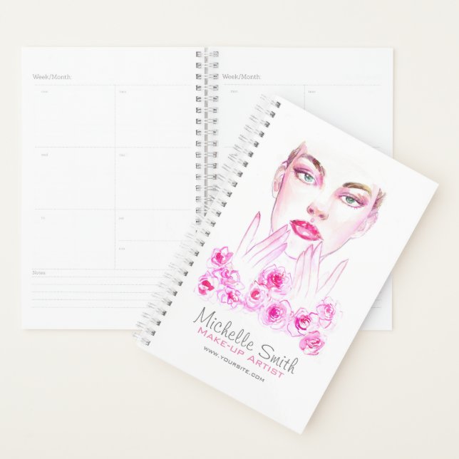 Elegant Pink Roses Floral Watercolor Beauty Salon  Planner (Display)