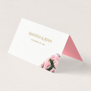 Elegant Pink Roses Floral Wedding Table Place Card
