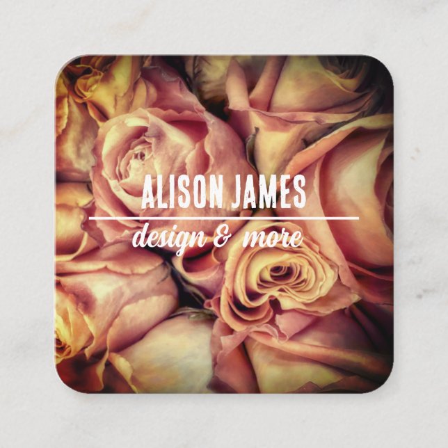 elegant pink roses florist or floral designer  square business card (Front)