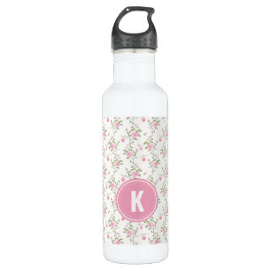 Elegant Pink Roses Flowers Pattern Monogram 710 Ml Water Bottle