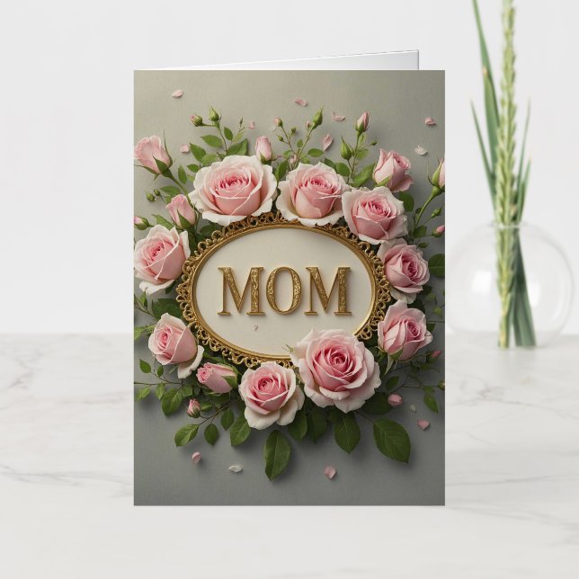 Elegant Pink Roses For Mum on Mother's Day  Foil Greeting Card (Front)