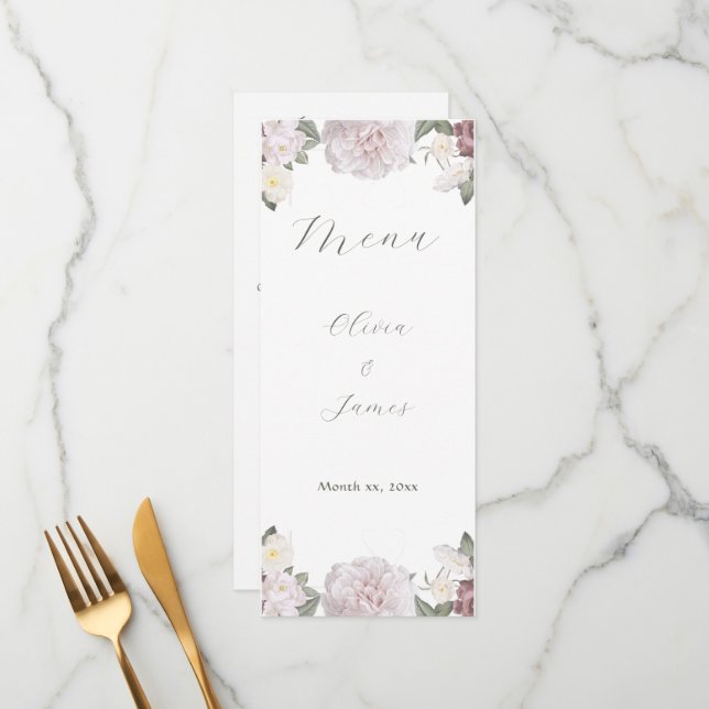 Elegant Pink Roses Garden Wedding Menu (Front/Back In Situ)