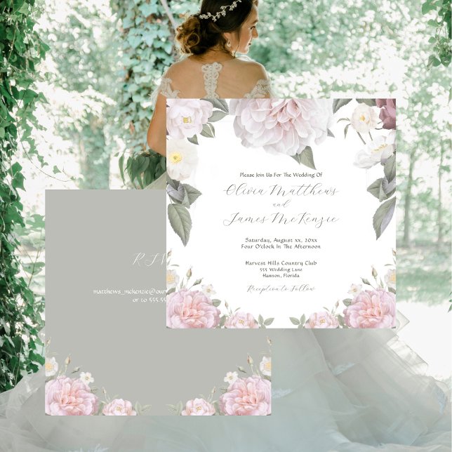 Elegant Pink Roses Garden Wedding with RSVP Invitation (Elegant Pink Roses Garden Wedding With RSVP Invitation)