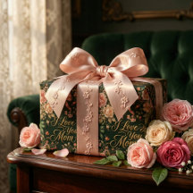 Elegant Pink Roses & Gold I Love You Mum