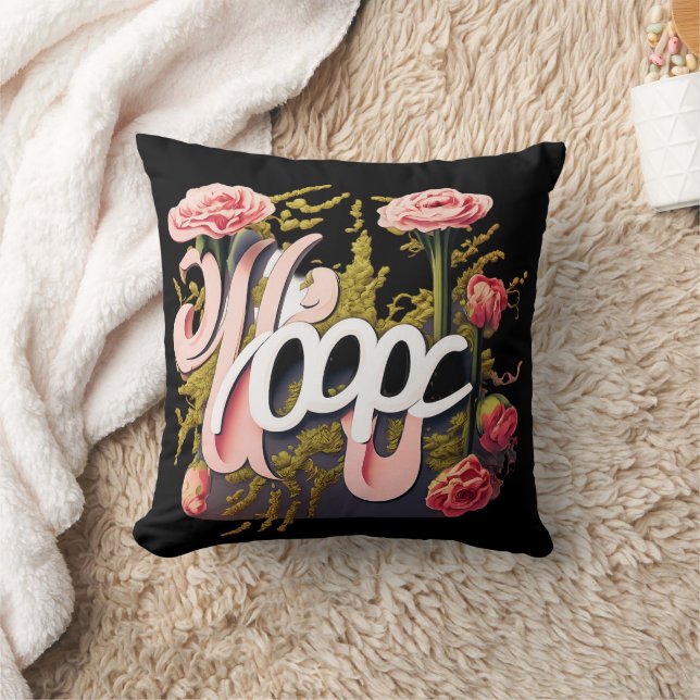 Elegant Pink Roses Hope Typography Cushion (Blanket)