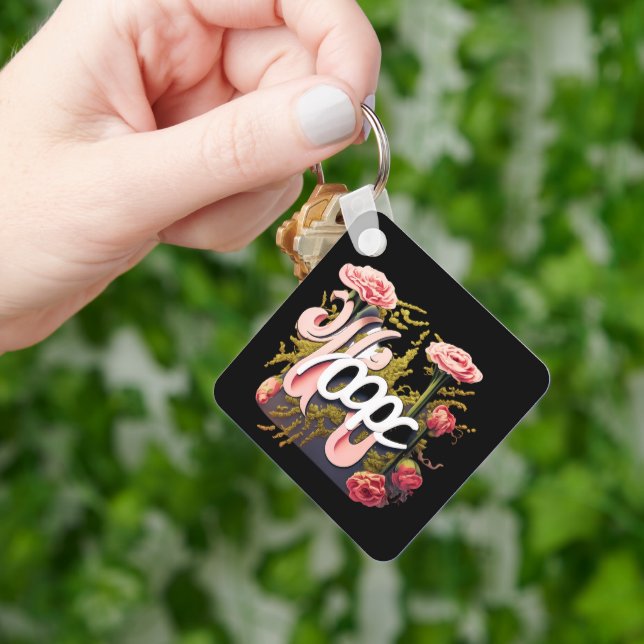 Elegant Pink Roses Hope Typography Key Ring (Hand)