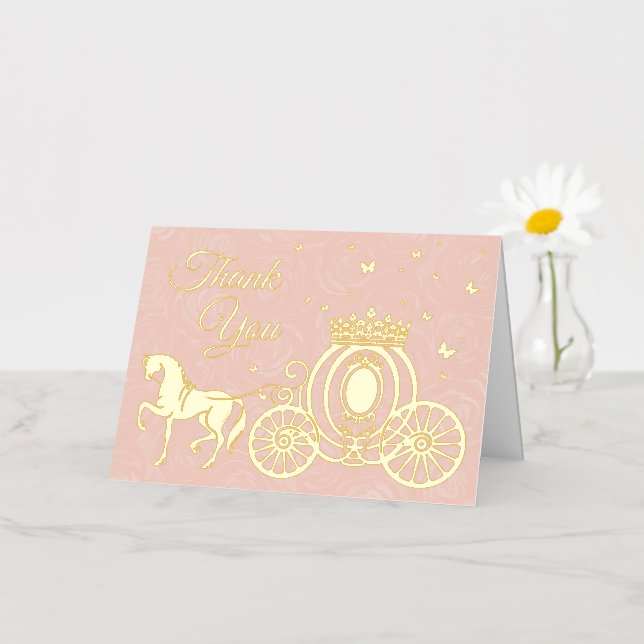 Elegant Pink Roses Horse Carriage Photo Thank You Foil Greeting Card (Small Flower)
