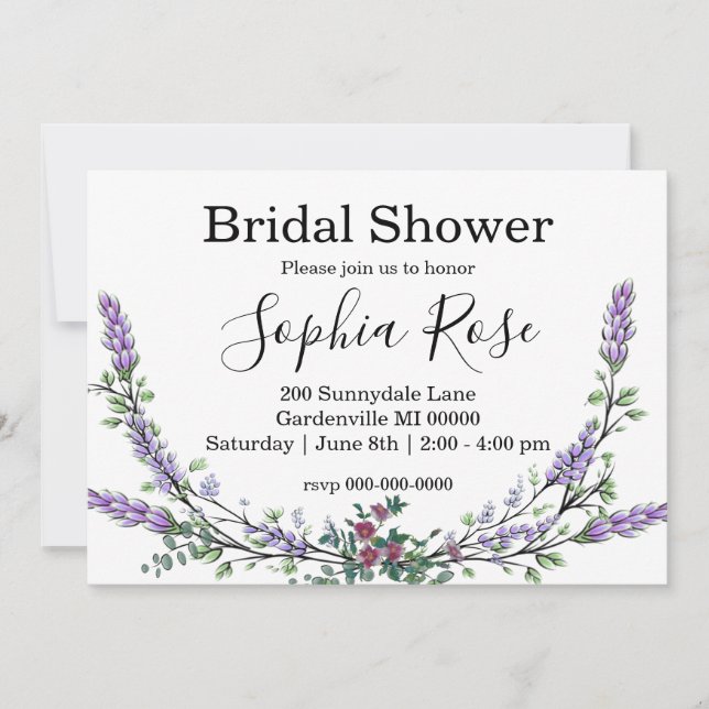 Elegant pink roses lavender Bridal shower Invitation (Front)