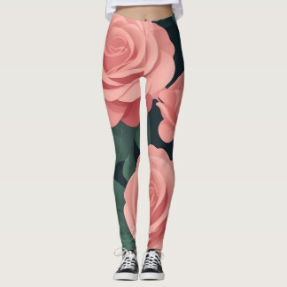 Elegant pink roses leggings on a dark background 