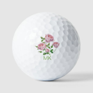 Elegant Pink Roses Monogrammed Ladies Golf Balls