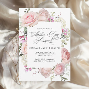 Elegant Pink Roses Mother's Day Brunch Invitation