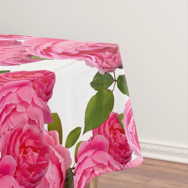 Elegant Pink Roses on White Floral  Tablecloth (In Situ)