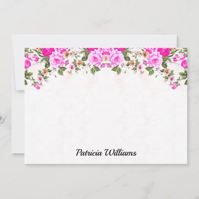 Elegant Pink Roses Personalised Note Card (Front)