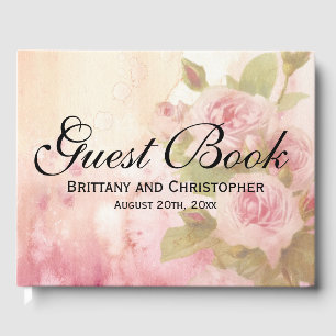 Elegant Pink Roses Personalised Summer Wedding Guest Book