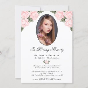 Elegant Pink Roses Photo In Loving Memory Invitation