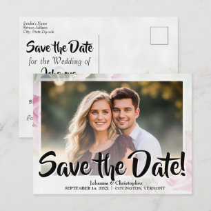 Elegant Pink Roses Photo Save the Date Wedding Postcard