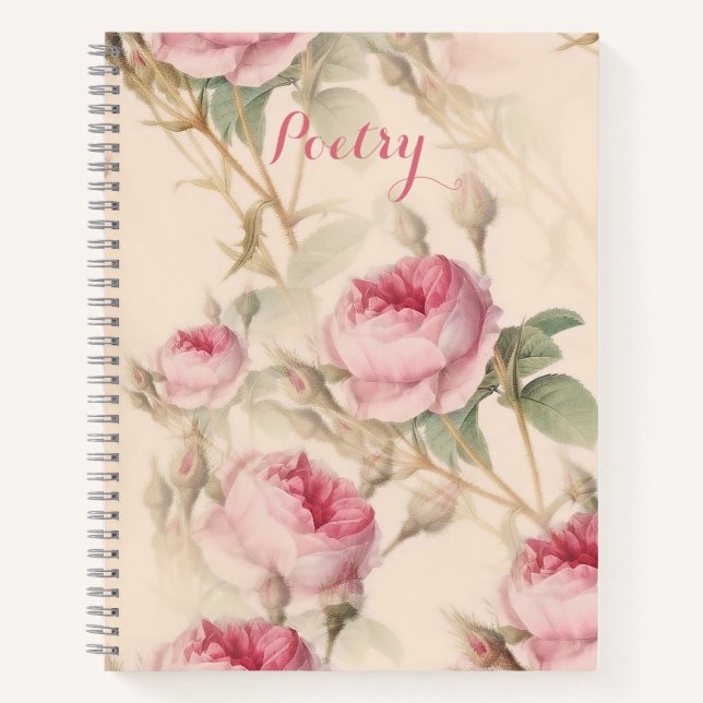 Elegant Pink Roses Poetry Notebook (Front)
