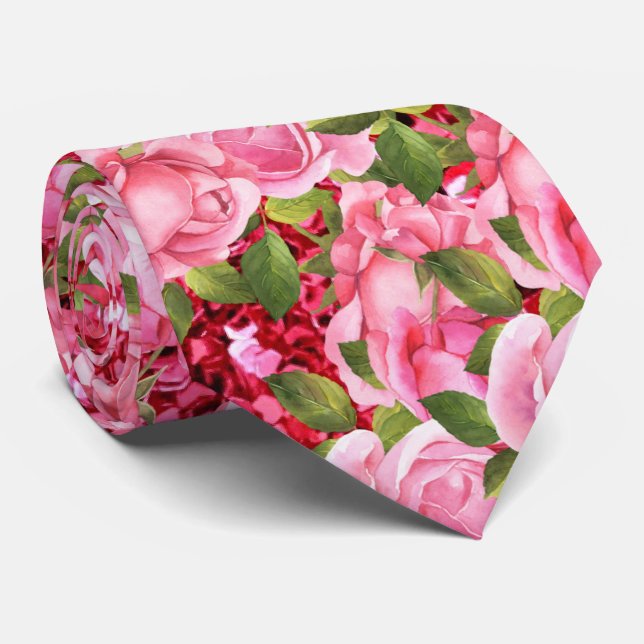 Elegant Pink Roses Roses Formal Neck Tie (Rolled)