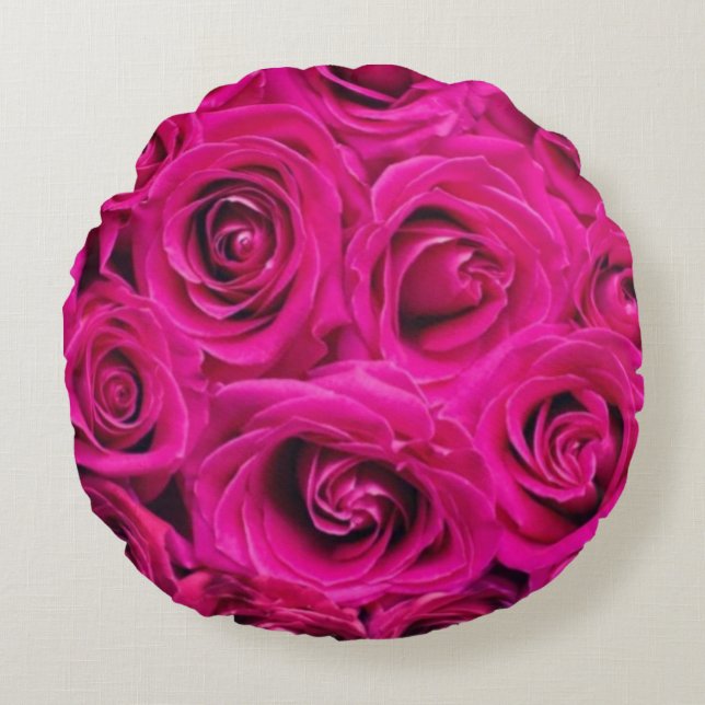 Elegant  Pink Roses Round Pillow  (Front)