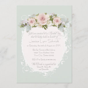 Elegant Pink Roses Succulents Bridal Shower Tea Invitation