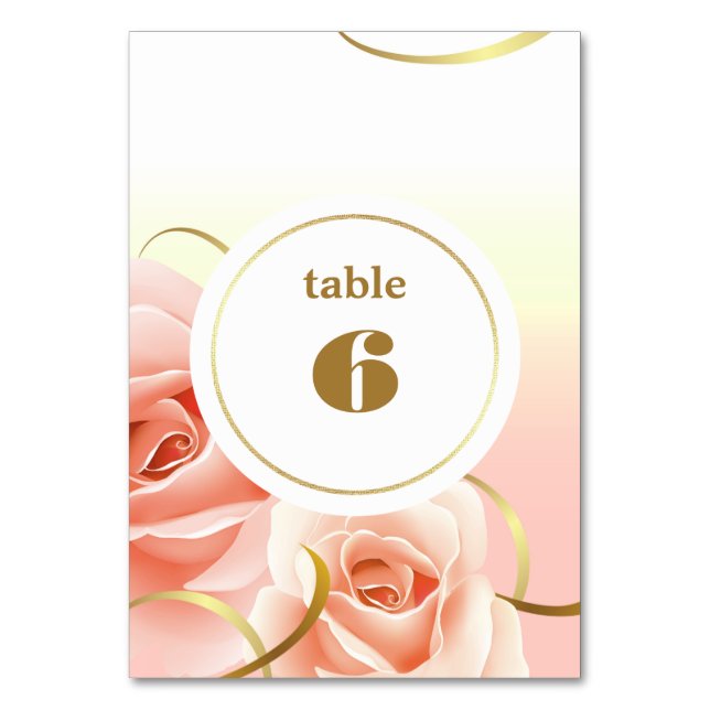 Elegant Pink Roses Table Number Cards (Front)