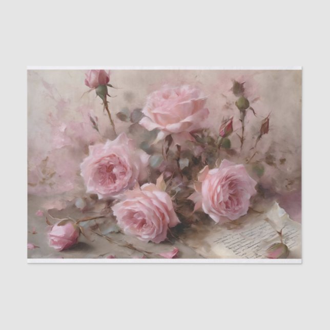 Elegant Pink Roses Tissue Paper (Front)