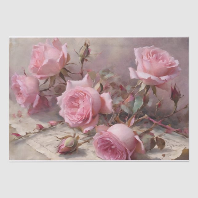 Elegant Pink Roses Tissue Paper (Front)