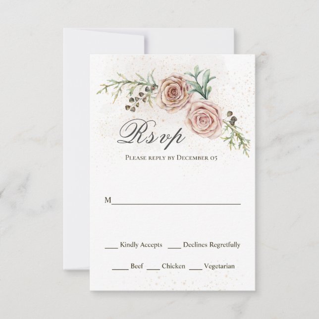 Elegant Pink Roses Vintage Wedding  RSVP Card (Front)