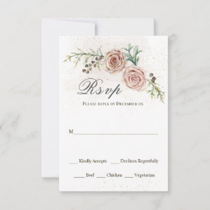 Elegant Pink Roses Vintage Wedding RSVP Card