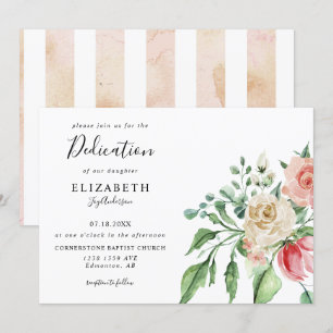 Elegant Pink Roses Watercolor Baby Dedication Invitation