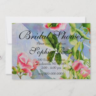 Elegant pink roses watercolor floral invitation