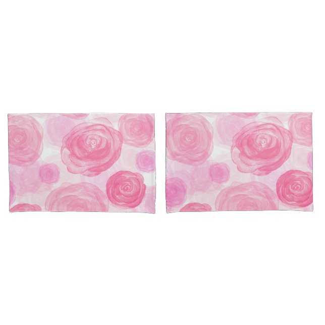Elegant Pink Roses Watercolor Floral Pattern | Pillowcase (Front-Set)