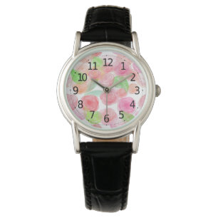 Elegant Pink Roses Watercolor Floral Pattern Watch
