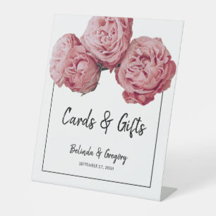 Elegant Pink Roses Wedding Cards & Gifts Pedestal Sign