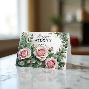 Elegant Pink Roses Wedding Congratulations Card