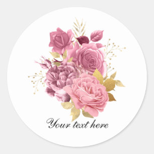 Elegant pink roses Wedding customizable Classic Round Sticker
