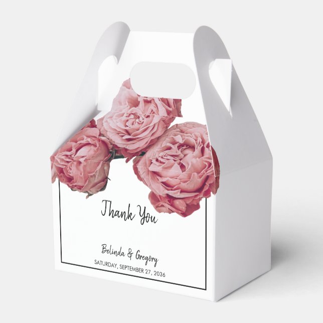 Elegant Pink Roses Wedding Favour Box (Front Side)