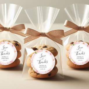 Elegant Pink Roses Wedding Favour Thank You Classic Round Sticker